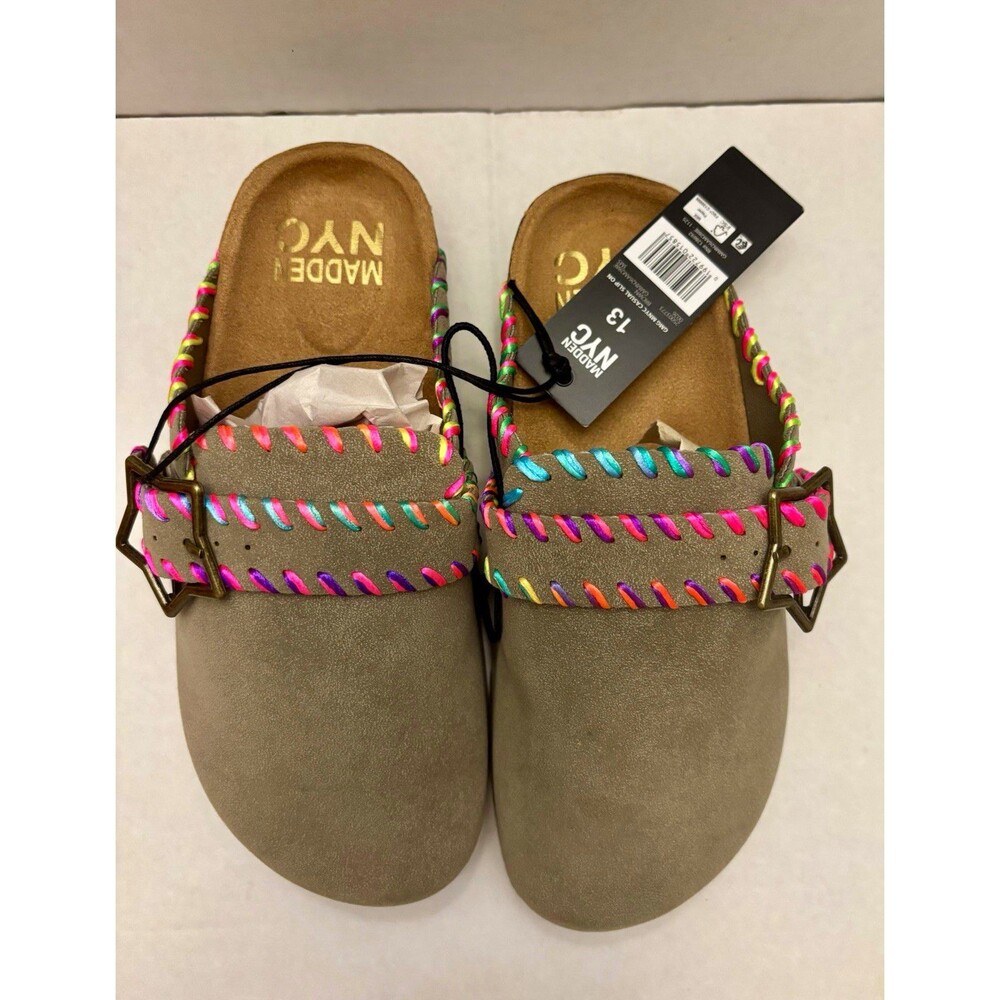 Madden NYC Clogs Size 13 Taupe Multi Stitch Start Buckle Slip on Shoes NWT